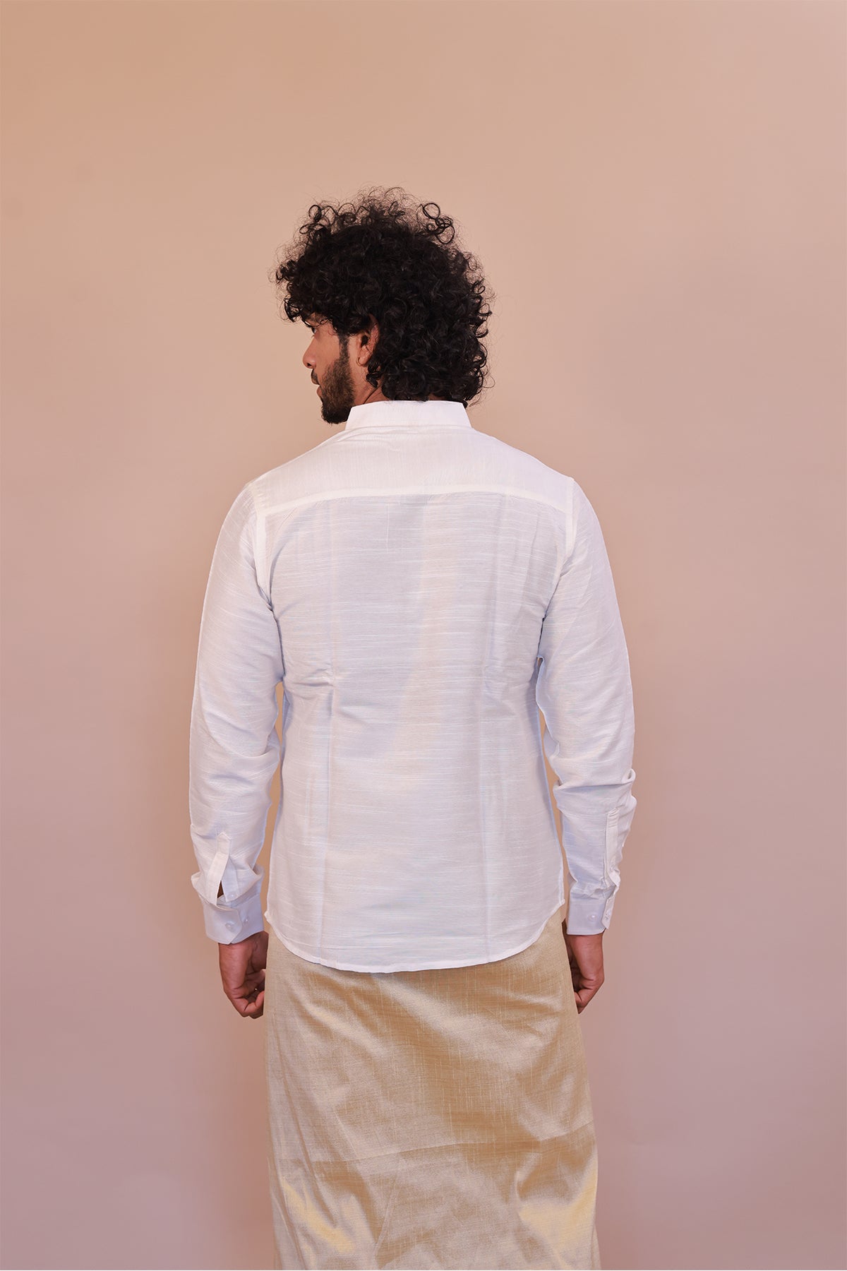 Men's White Slub Cotton Short Kurta - Full Sleeve Stylish Casual Attire