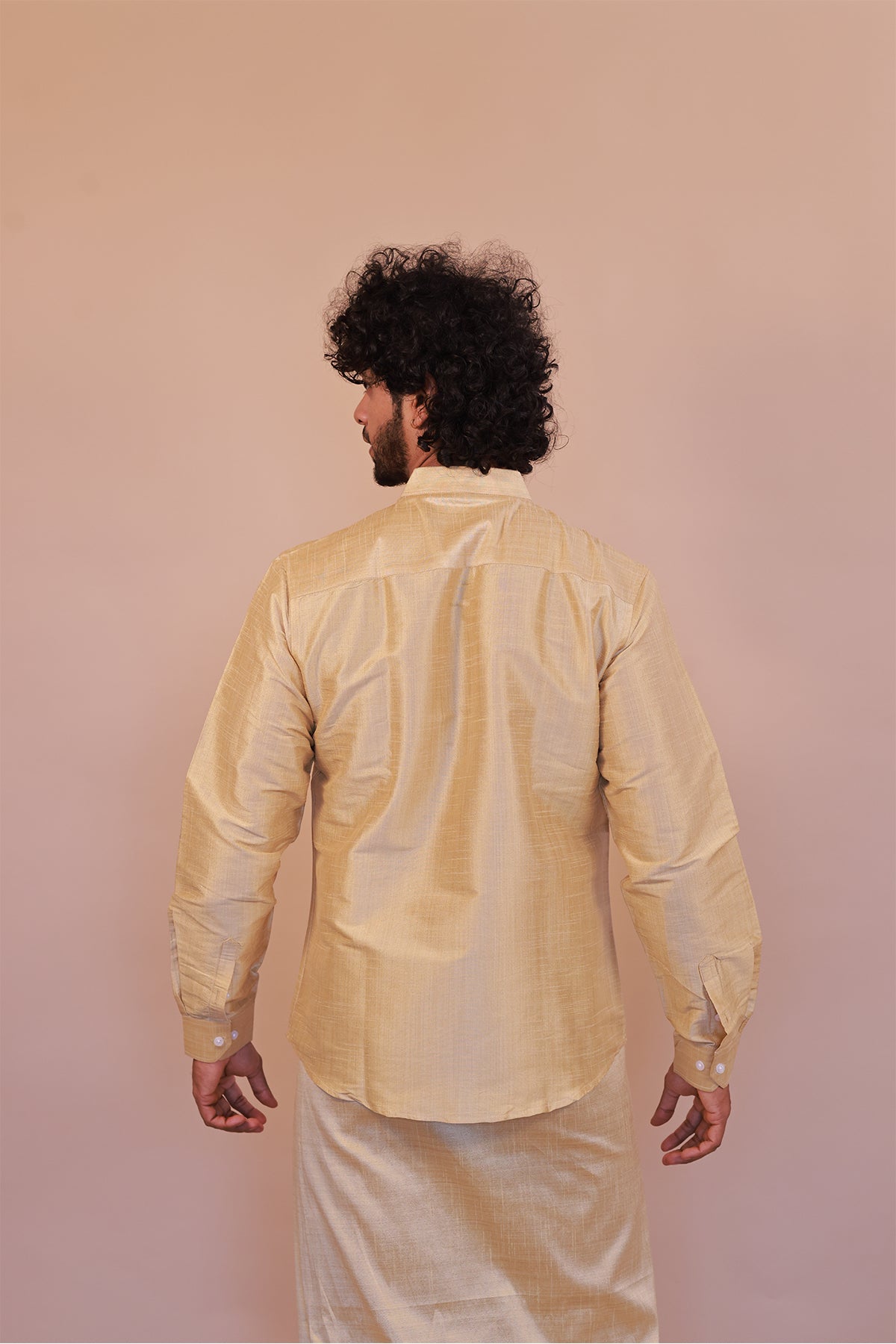 Men's Gold 3 Slub Zara Silk Short Kurta - Full Sleeve Ethnic Wear for Festive & Casual Occasions