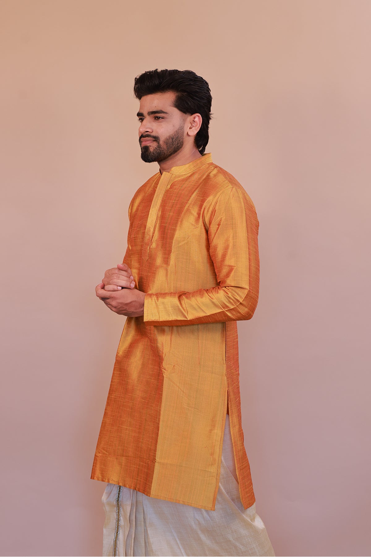 Men's Yellow Silk Kurta - Full Sleeve Traditional Ethnic Wear for Weddings & Festivals