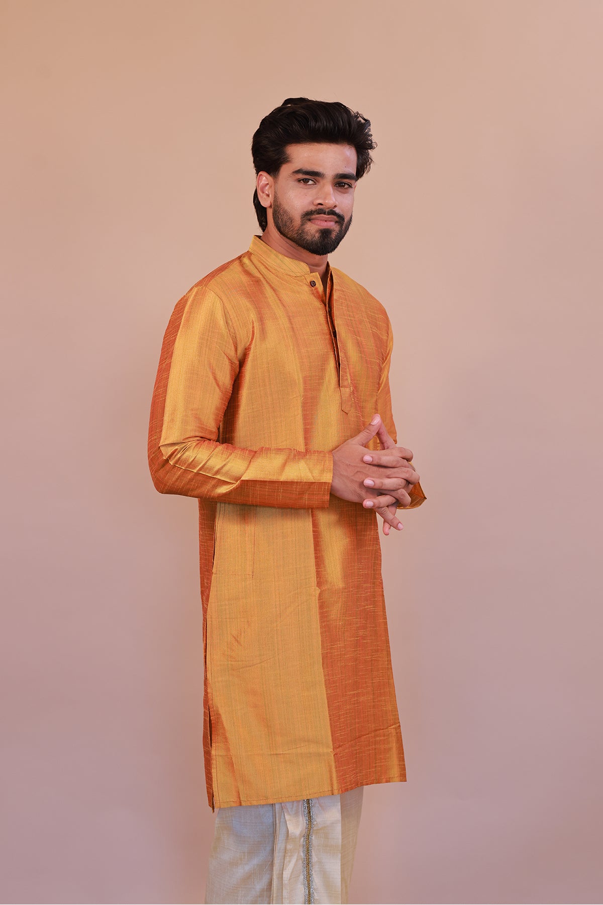Men's Yellow Silk Kurta - Full Sleeve Traditional Ethnic Wear for Weddings & Festivals