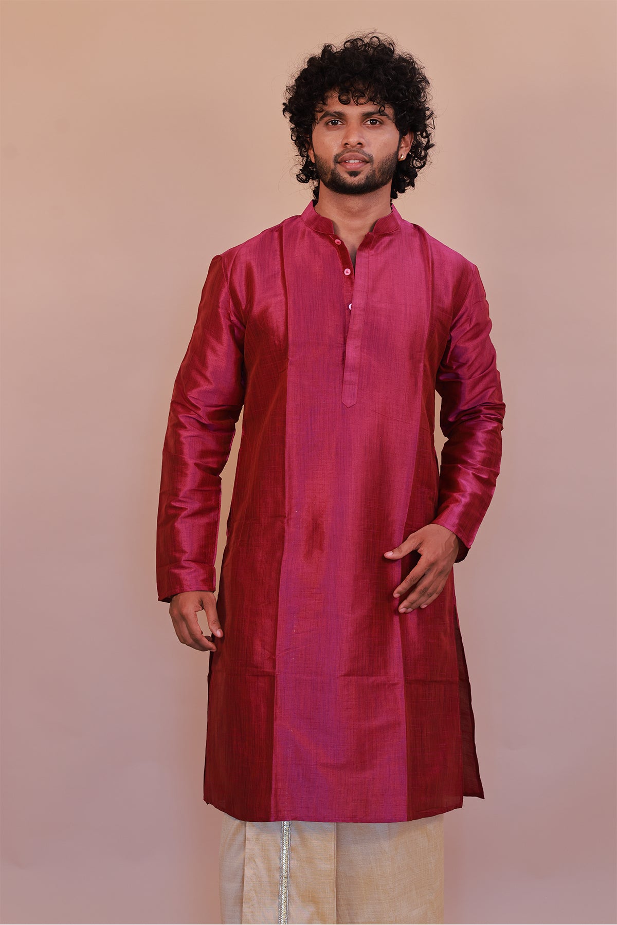 Men's Purple Silk Kurta - Full Sleeve Traditional Ethnic Wear for Weddings & Festivals