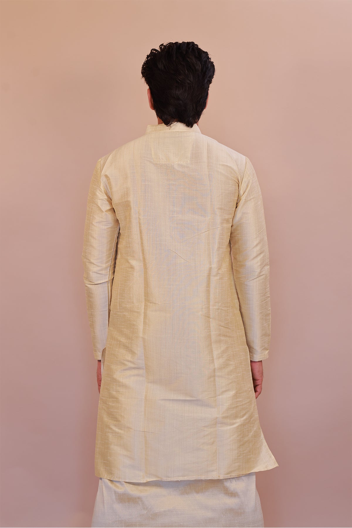 Men's Gold 1 Slub Zara Silk Kurta - Full Sleeve Traditional Ethnic Wear for Weddings & Festivals