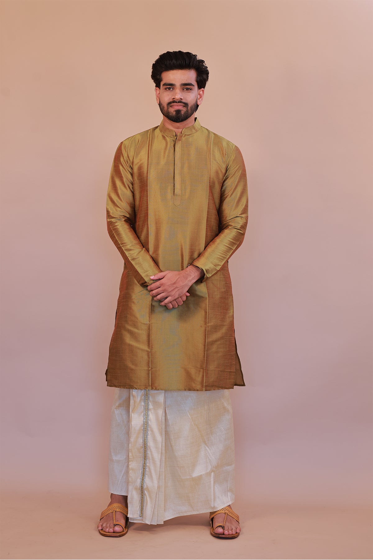 Men's Green Silk Kurta - Full Sleeve Traditional Ethnic Wear for Weddings & Festivals