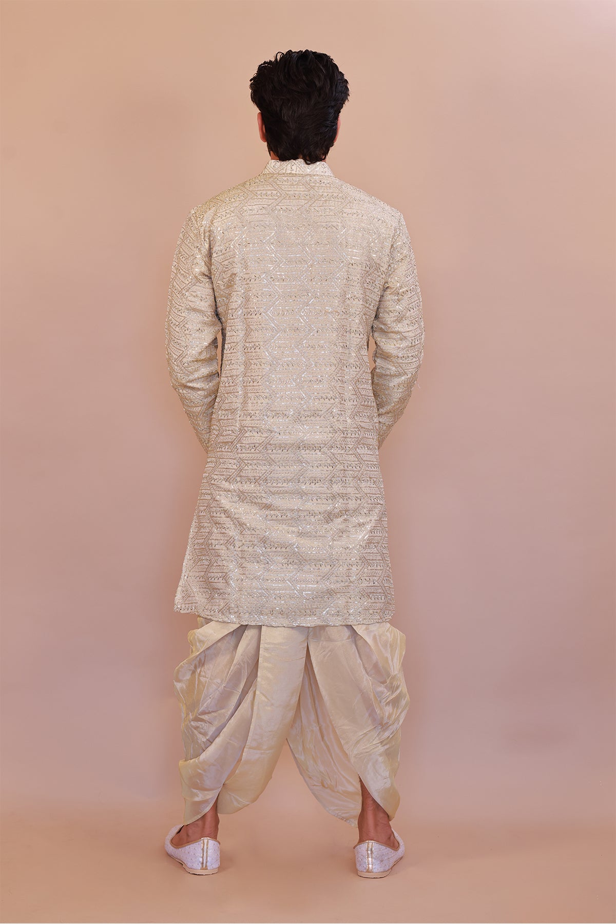 Stylish Men’s Cream Silk Kurta with Kaccha & Shwal