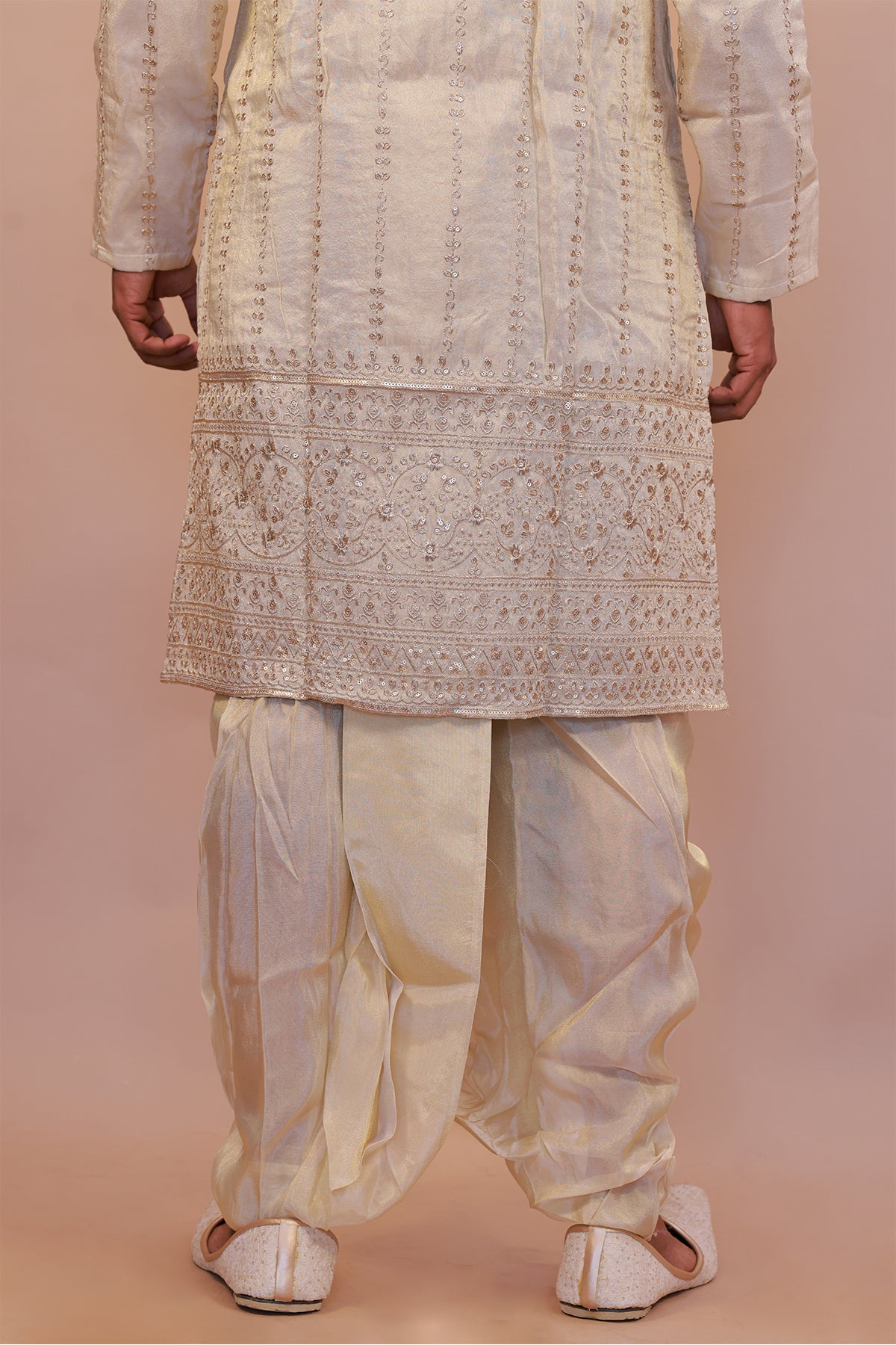 Premium Cream Silk Kurta Set with Intricate Embroidery