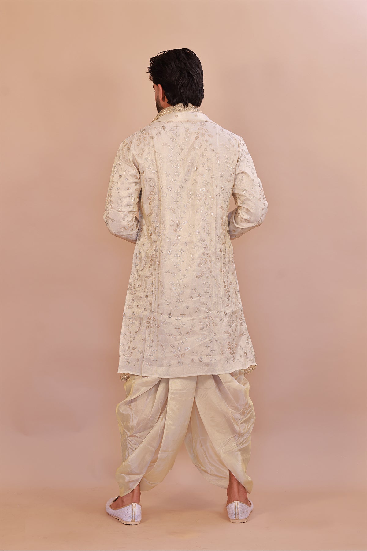 Men’s Elegant Cream Silk Kurta with Plain Kaccha & Shwal