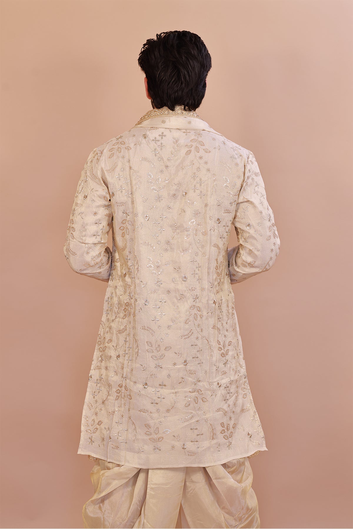 Men’s Elegant Cream Silk Kurta with Plain Kaccha & Shwal