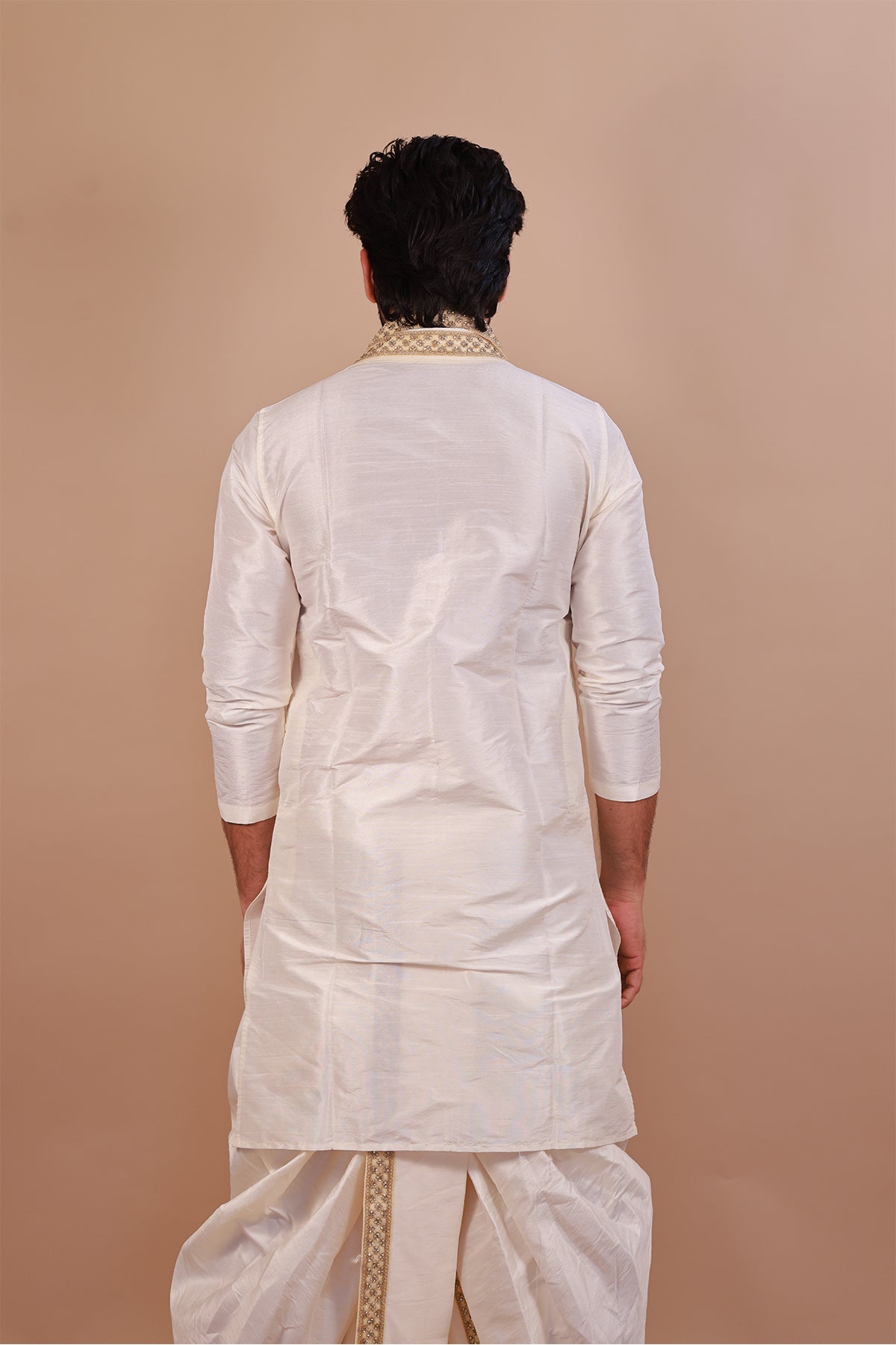 White Kurta Set for Men with Lace Dupatta and Kaccha Pant