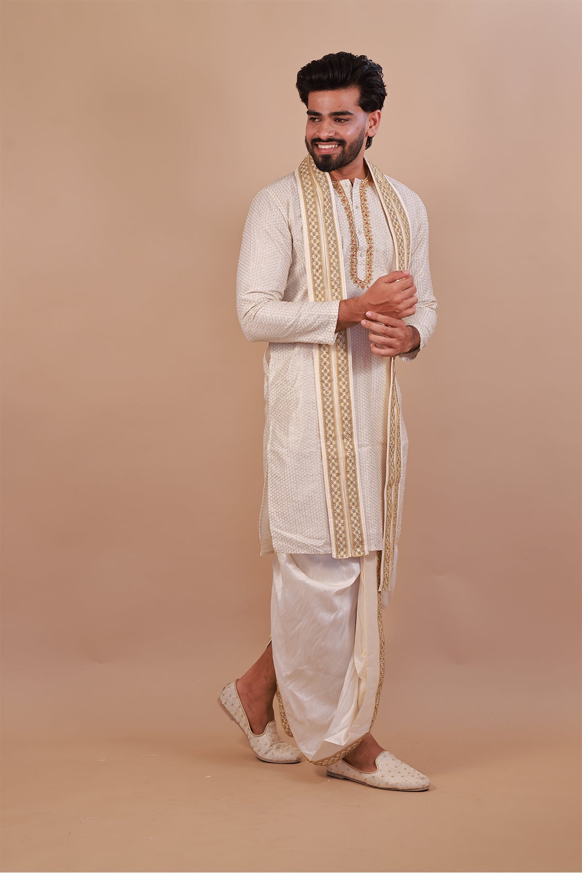 White Embroidered Kurta with Intricate Neck Design