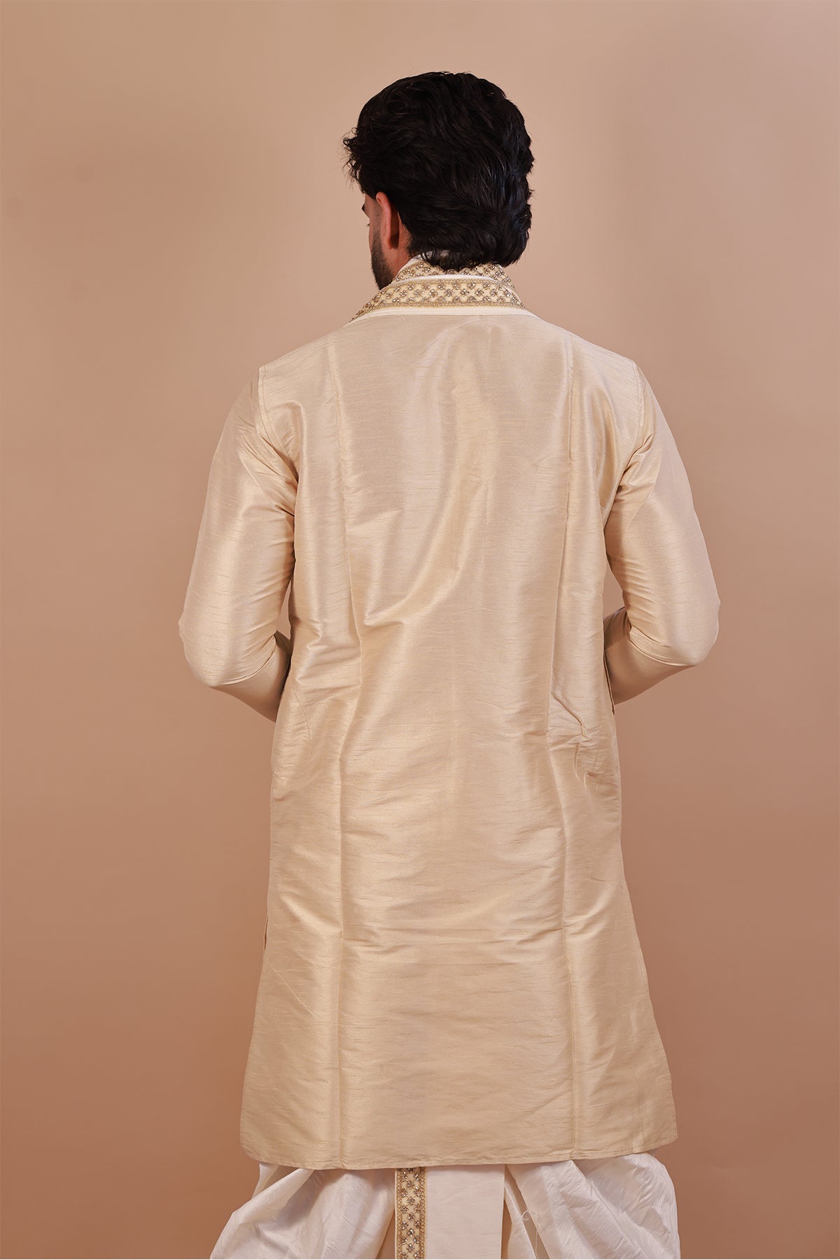 Light Brown Embroidered Kurta with Intricate Neckline Design