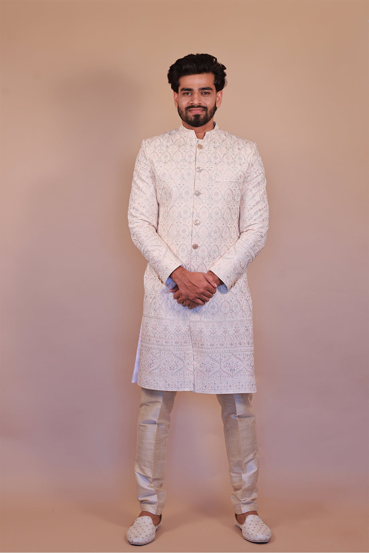 Royal White Sherwani with Ticklys Exclusive Thread Embroidery
