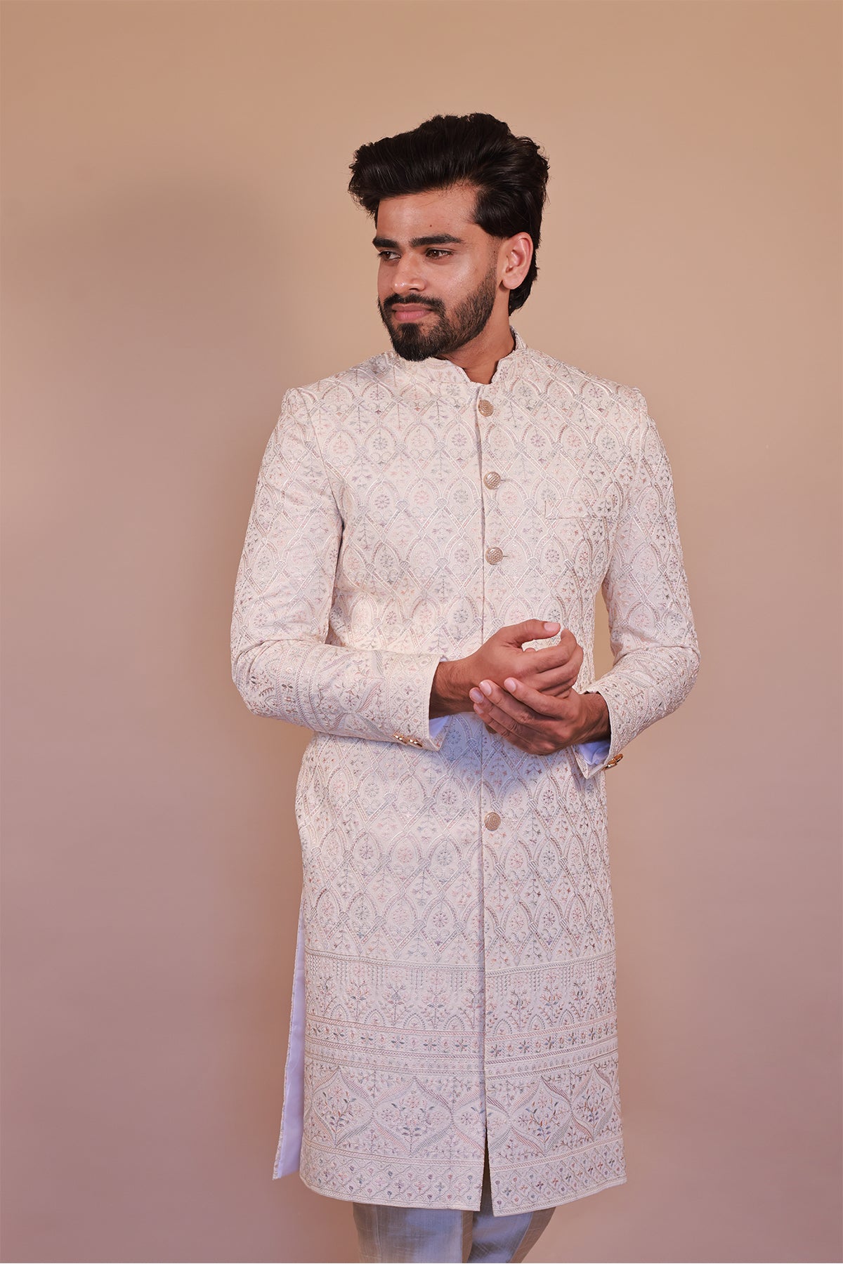 Royal White Sherwani with Ticklys Exclusive Thread Embroidery