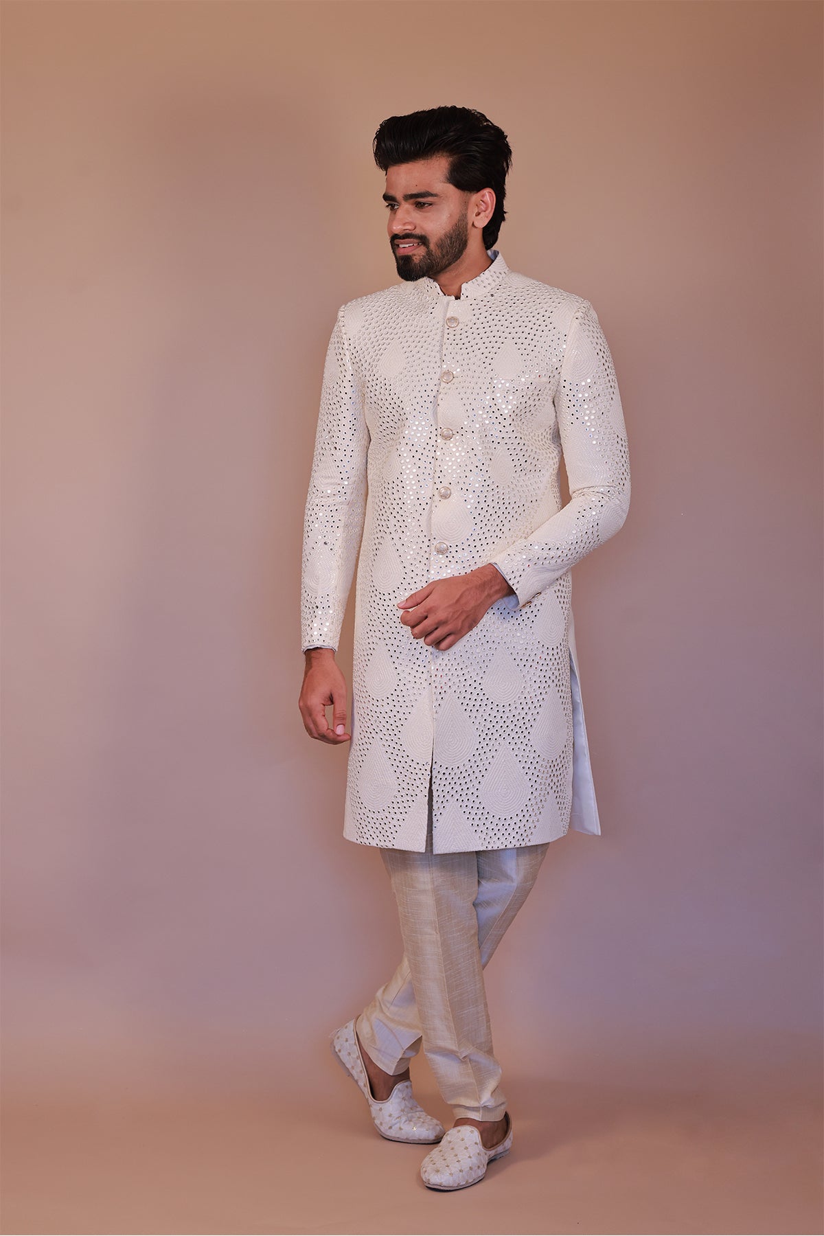 Royal Cream Sherwani for Grooms – Intricate Embroidery