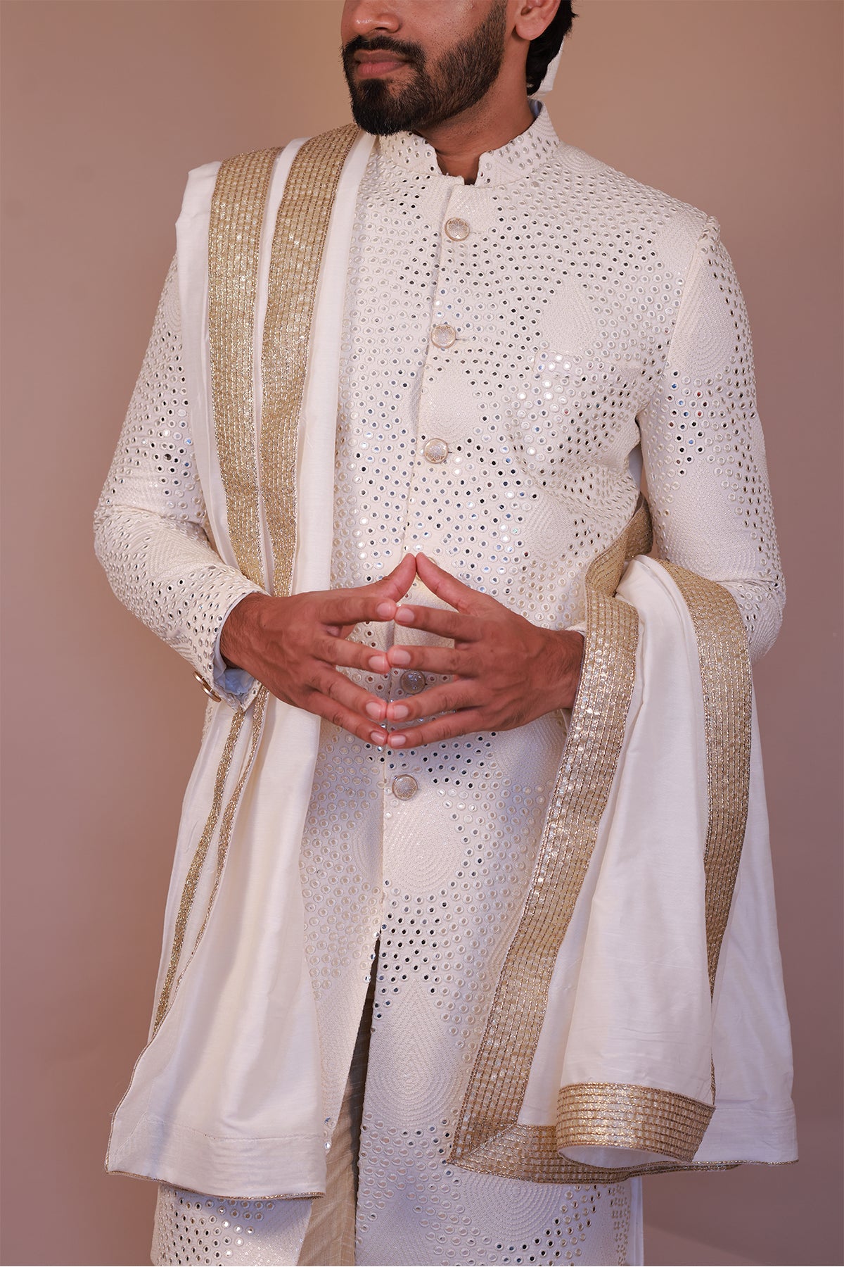 Royal Cream Sherwani for Grooms – Intricate Embroidery