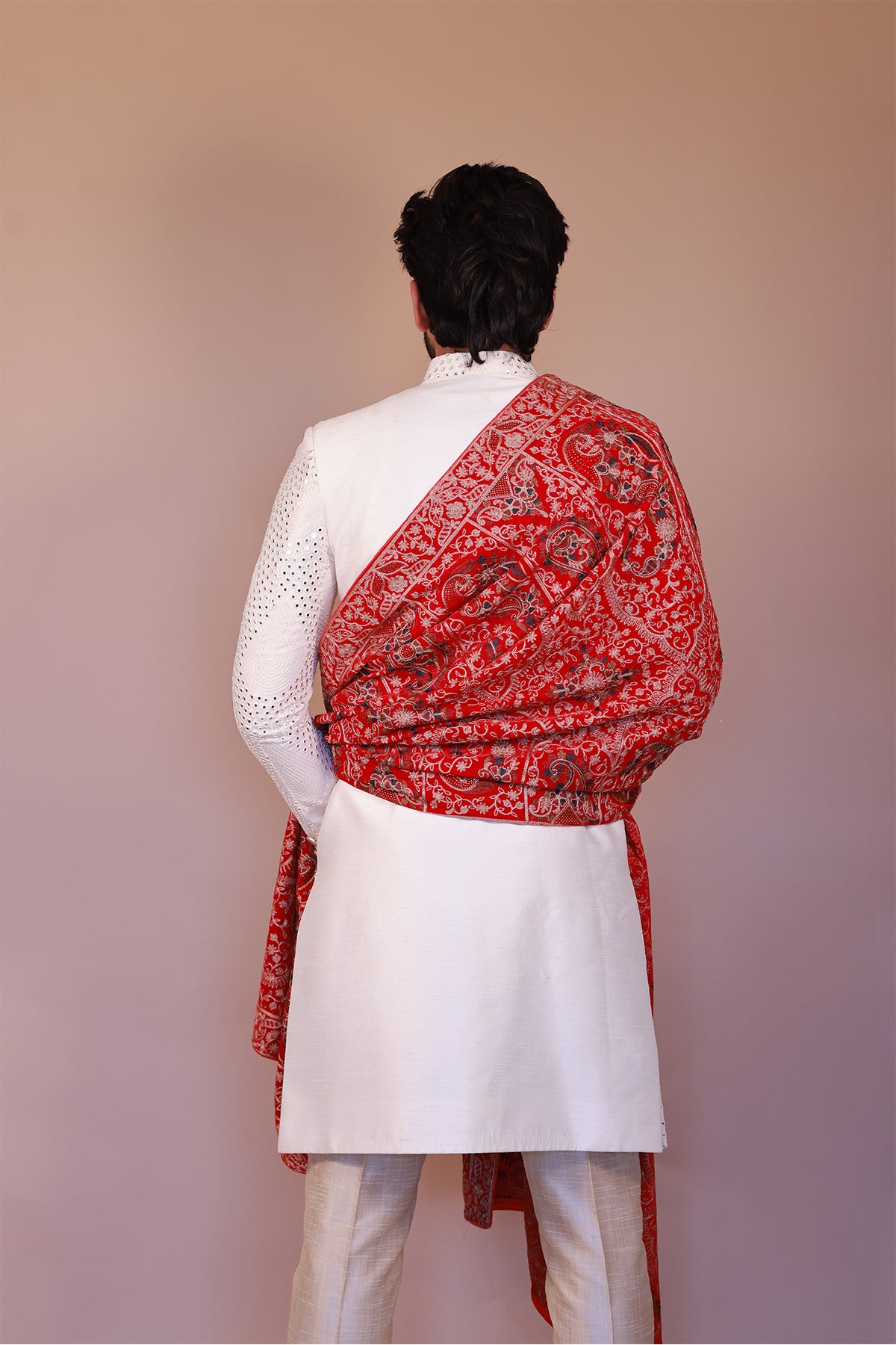 Men’s Velvet Dupatta with Floral Embroidery in Multi-Colors