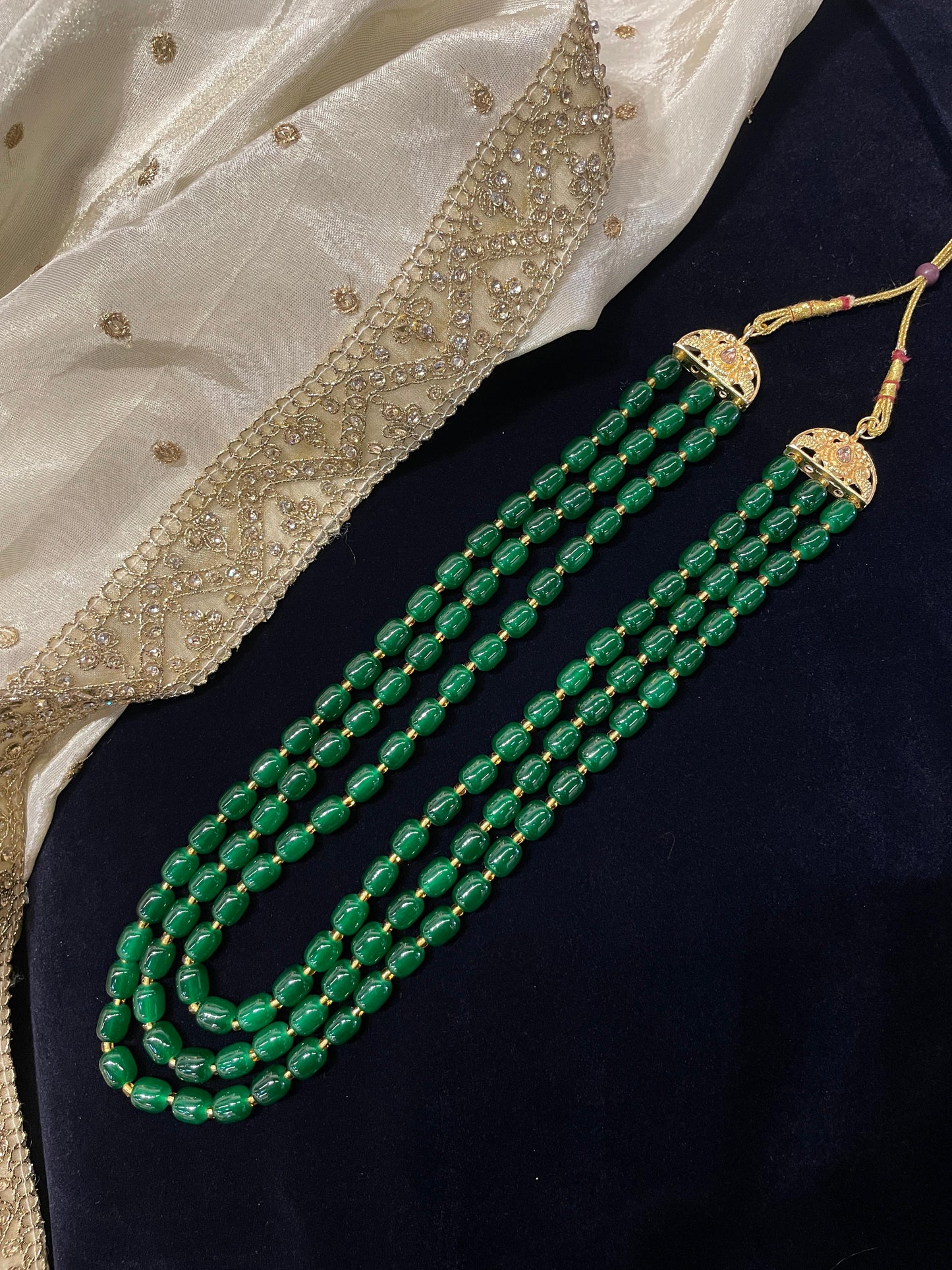 Elegant Green Gemstone Mala Necklace – Natural Stone Beaded Jewelry