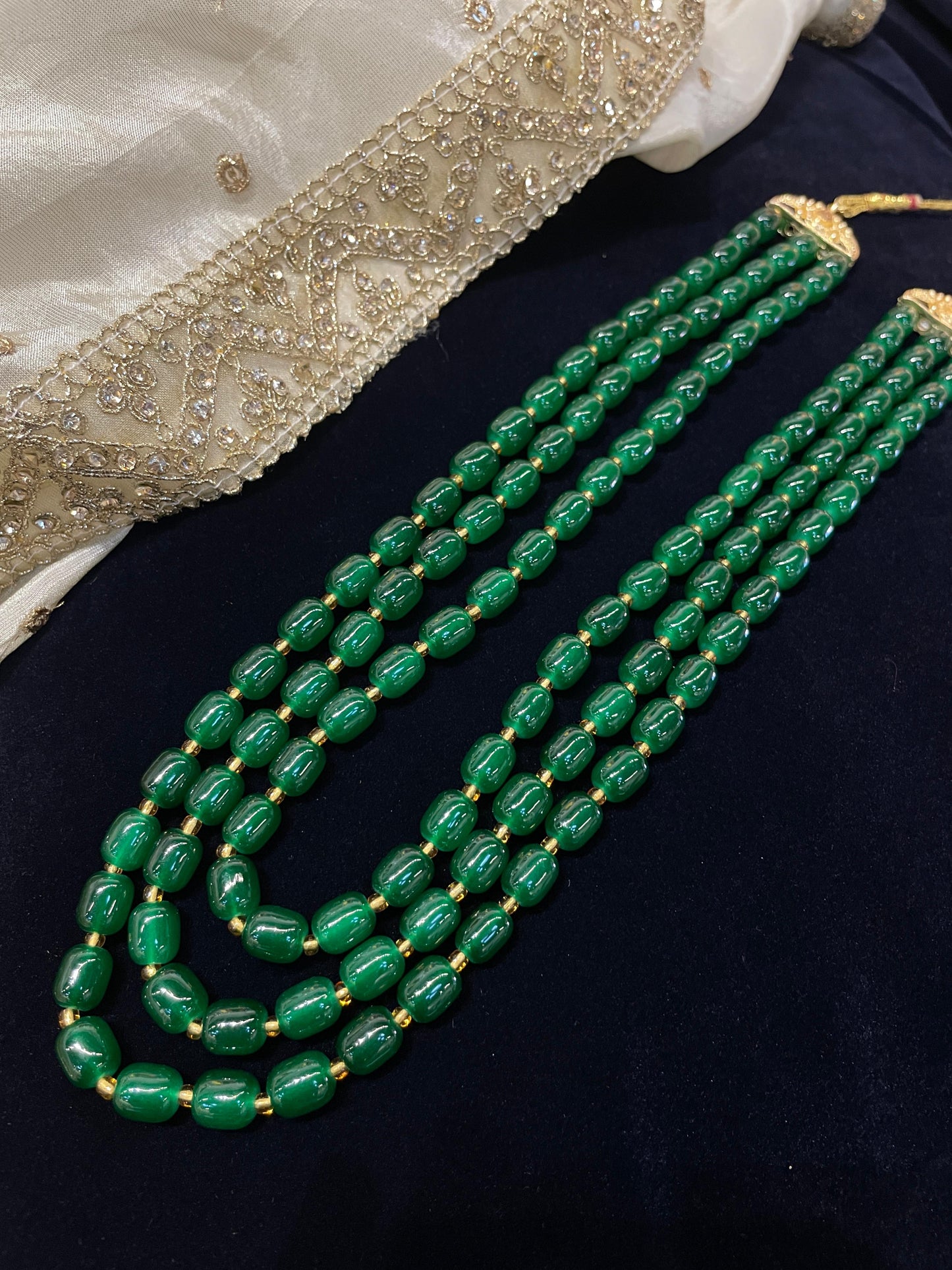 Elegant Green Gemstone Mala Necklace – Natural Stone Beaded Jewelry