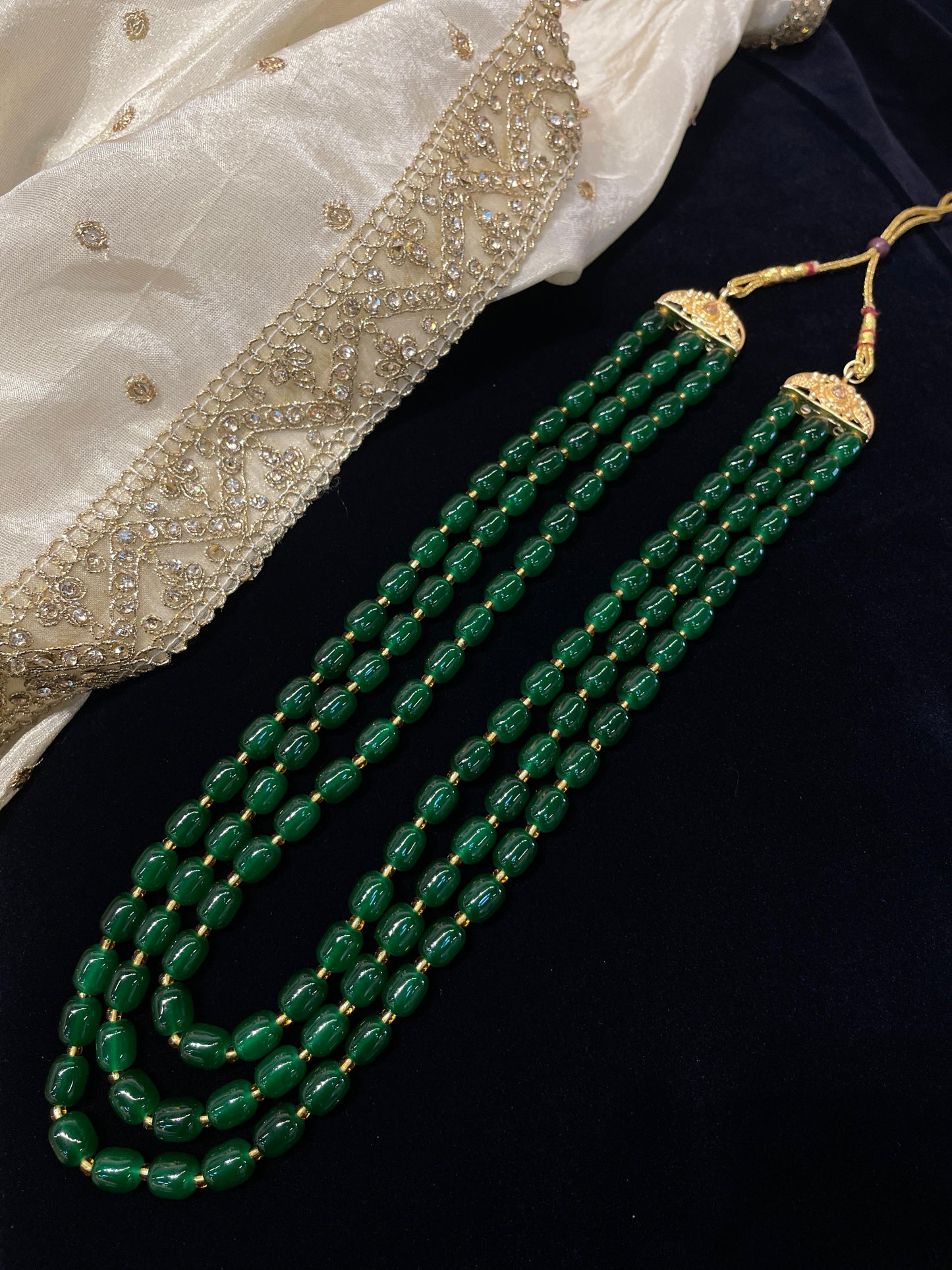 Elegant Green Gemstone Mala Necklace – Natural Stone Beaded Jewelry