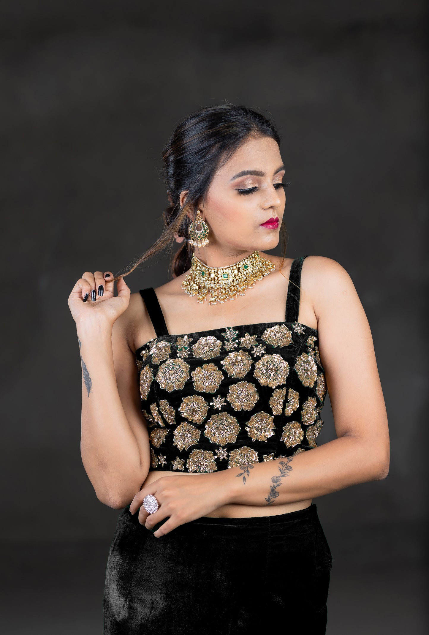 Velvet blouse with embroidery work