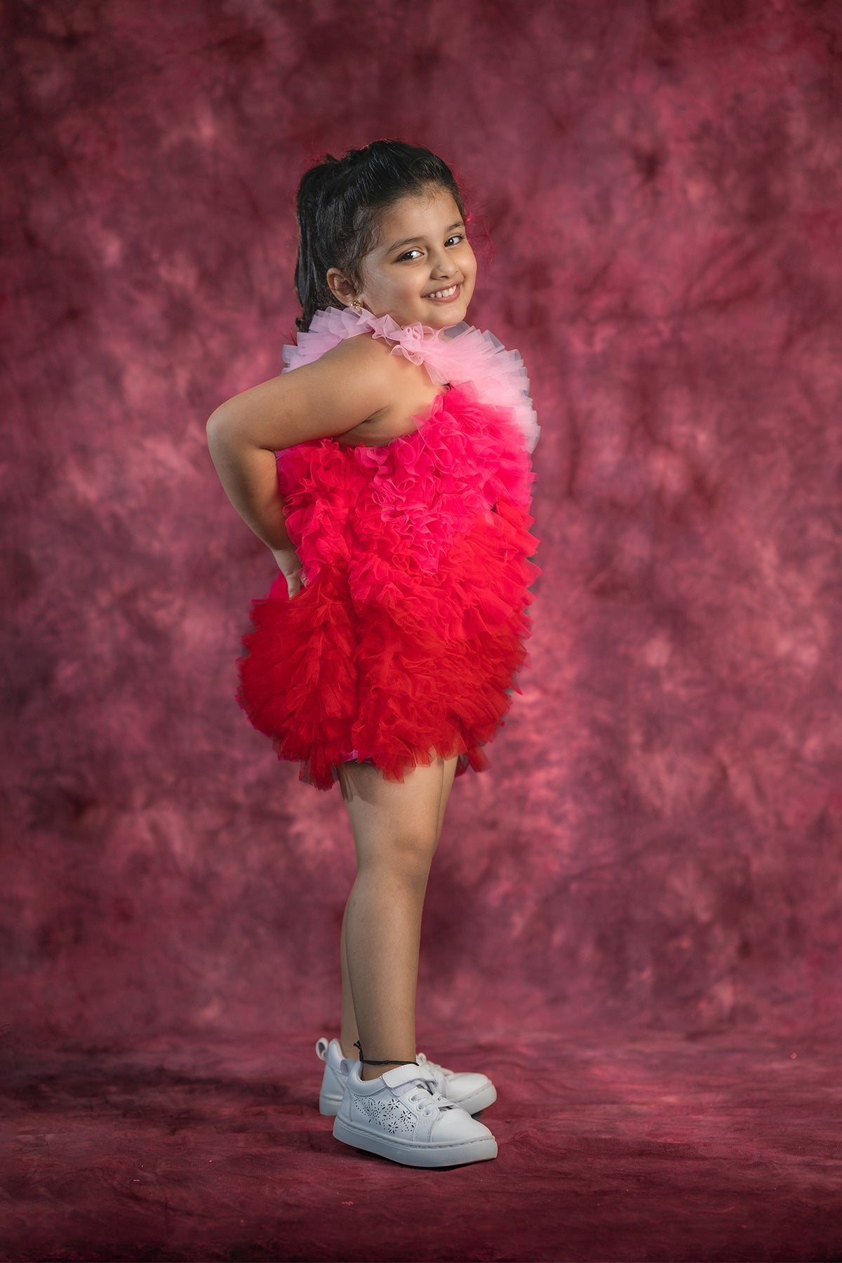 Net ruffle dress