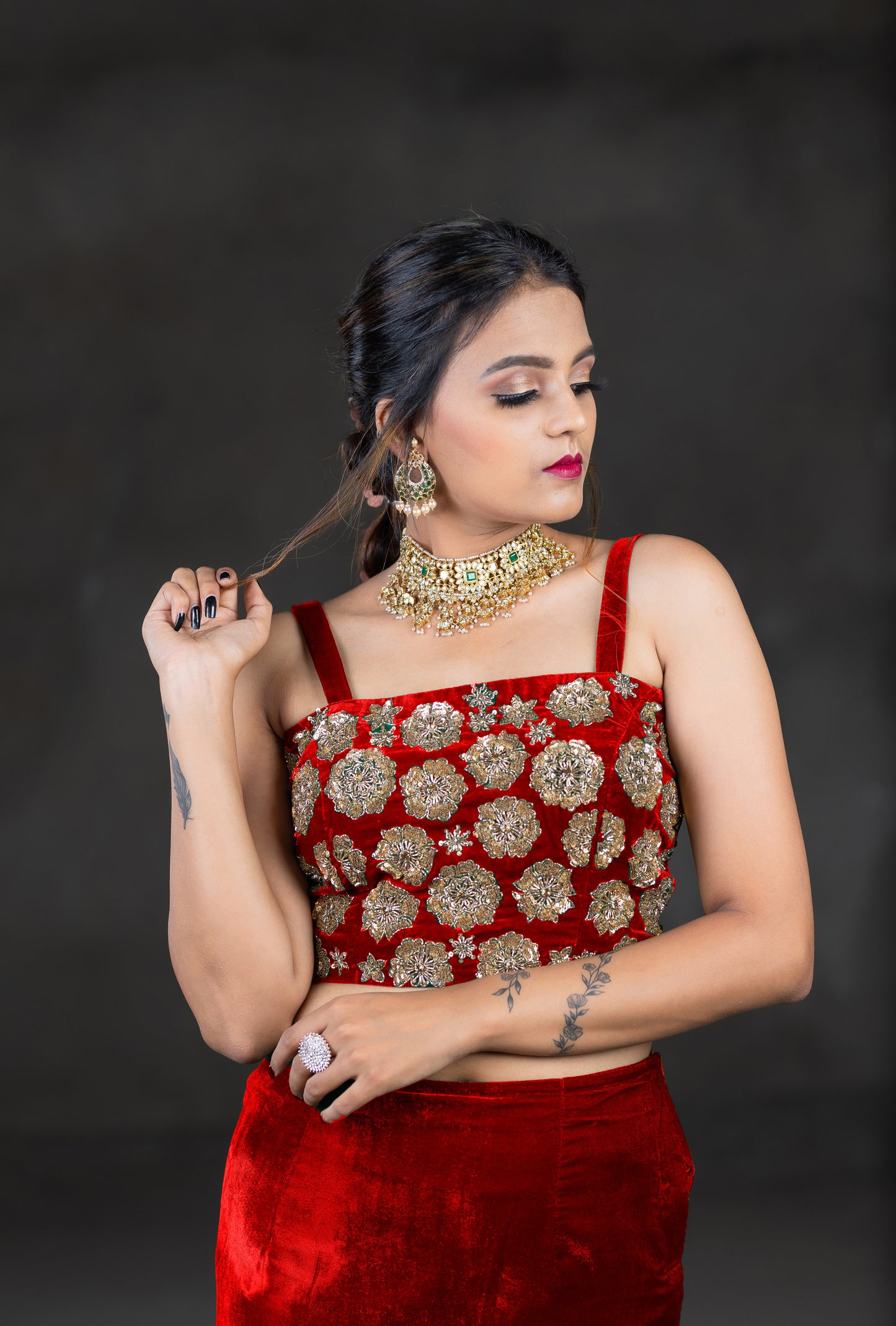 Velvet blouse with embroidery work