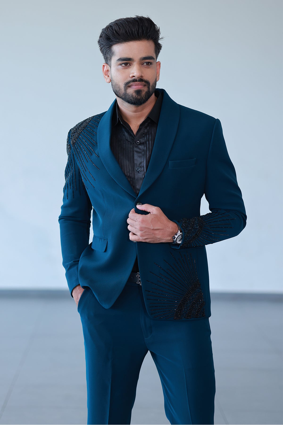 Peacock Green Suit with Embroidery work