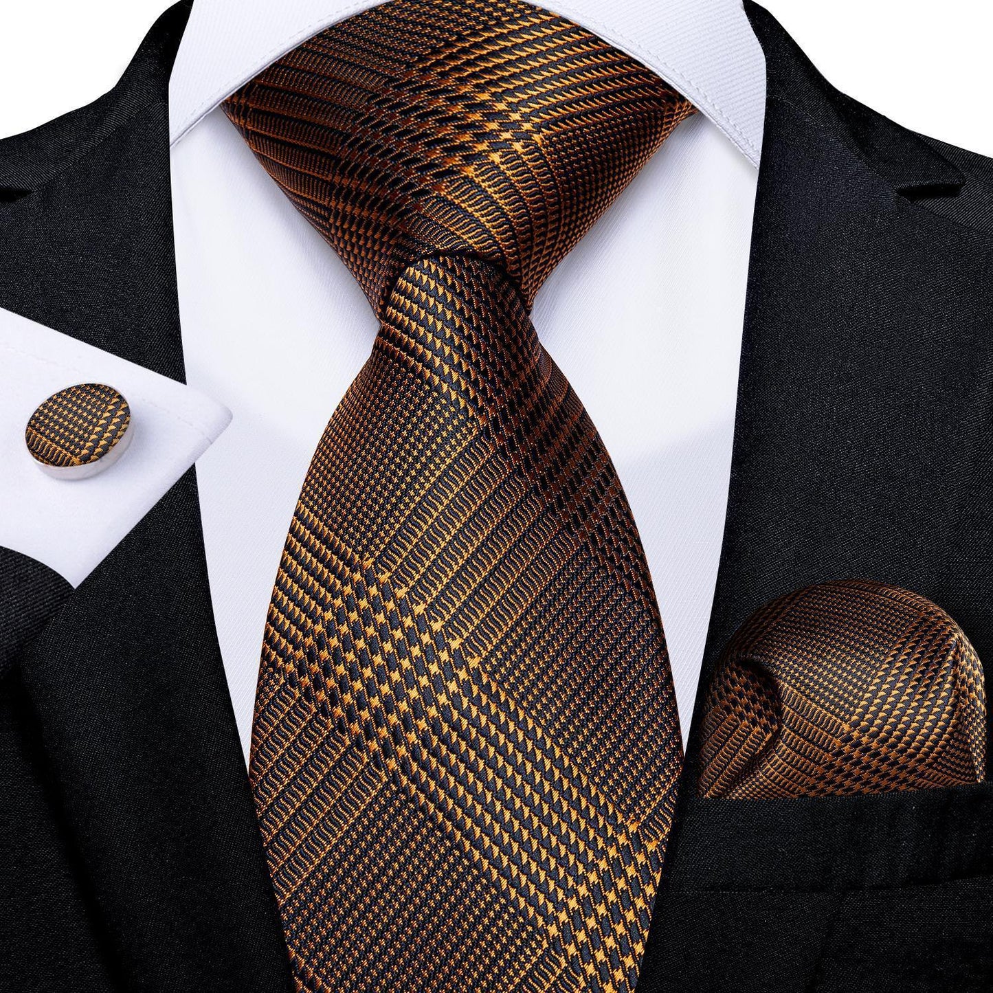 Men's Tie Luxury Black And Gold Striped Silk Woven