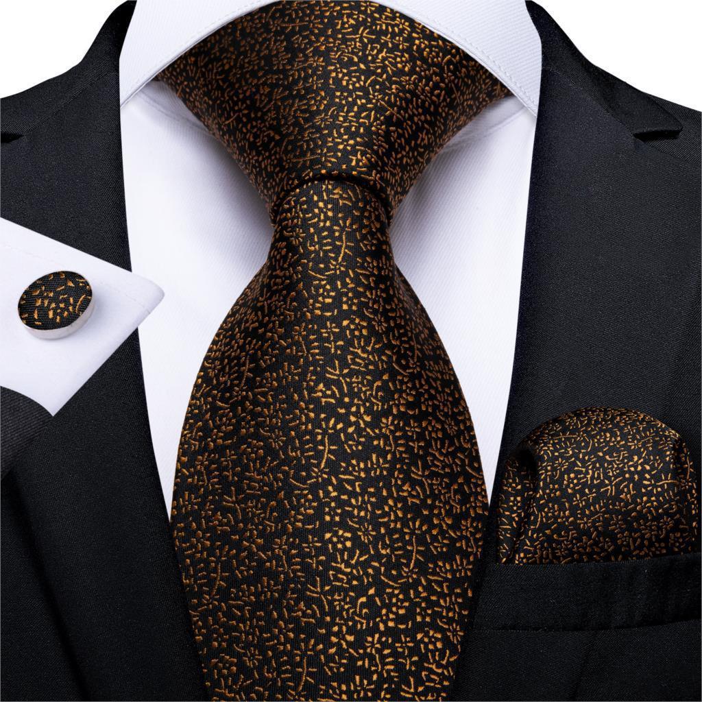 Men's Tie Luxury Black And Gold Striped Silk Woven