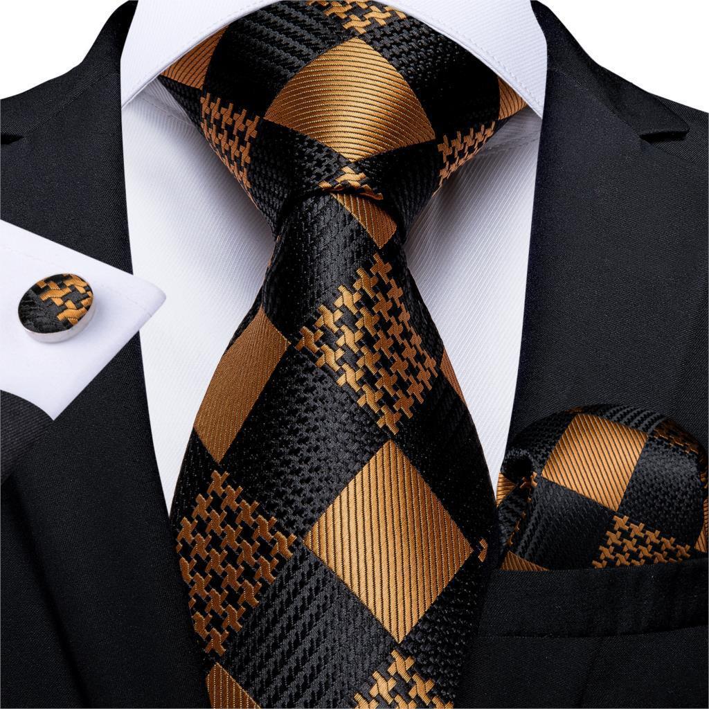 Men's Tie Luxury Black And Gold Striped Silk Woven