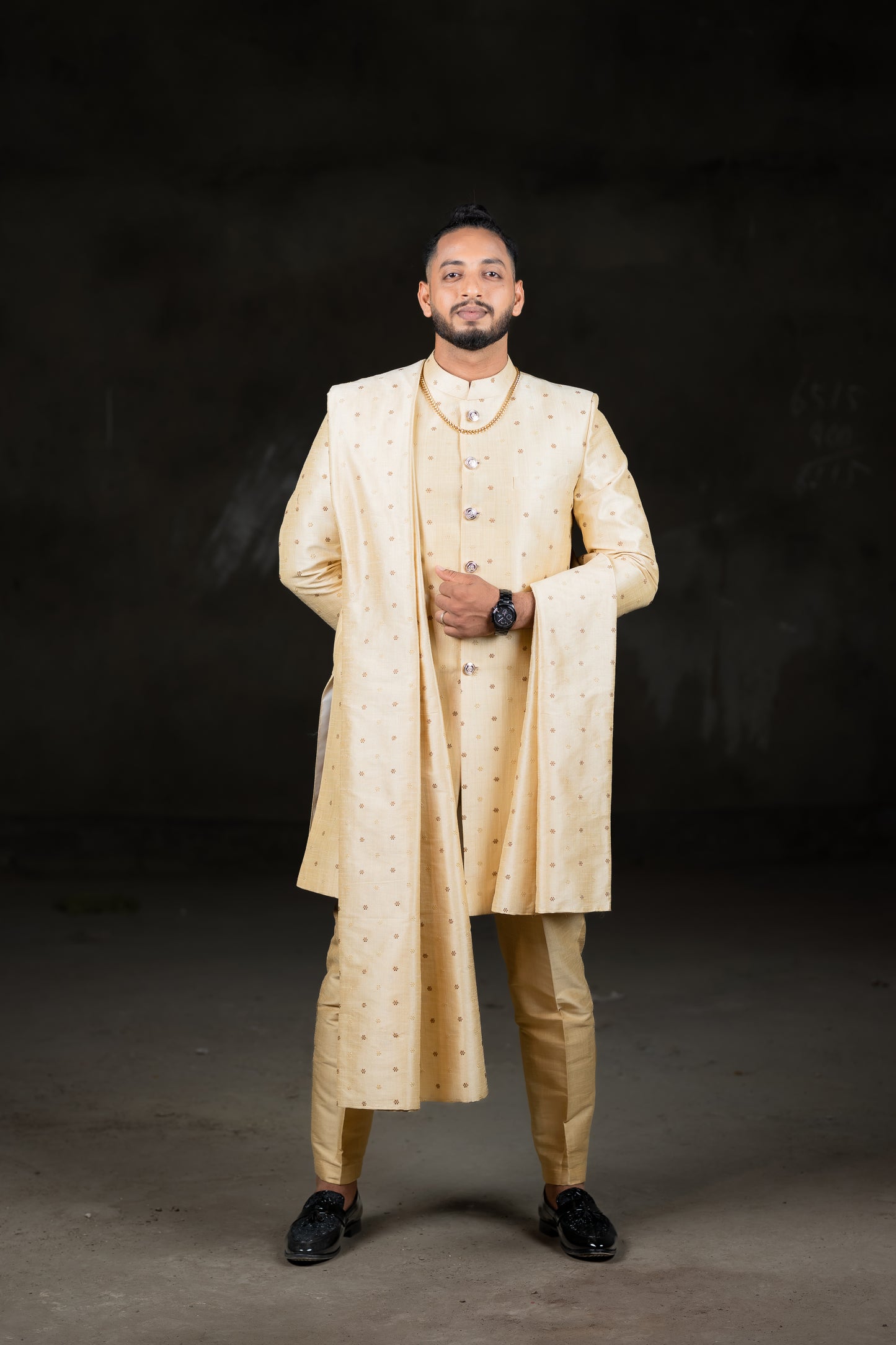 Gold sherwani with Dupatta