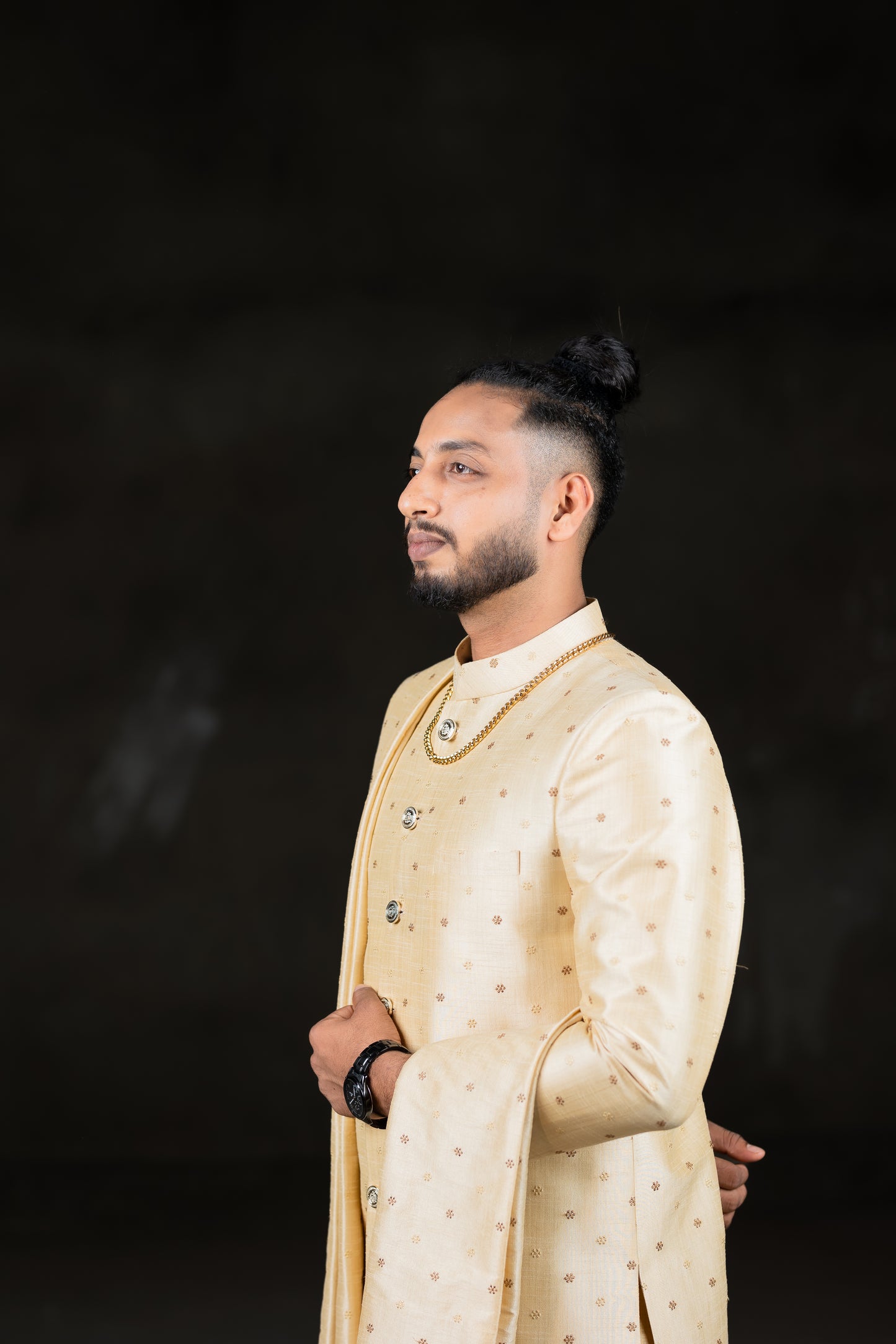 Gold sherwani with Dupatta