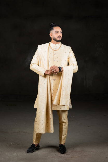 Gold sherwani with Dupatta