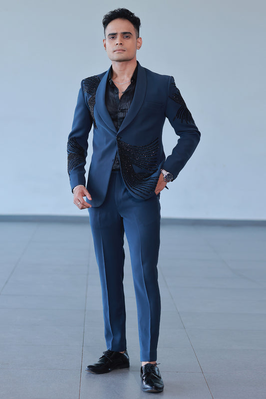 Midnight Majesty Peacock Blue Suit