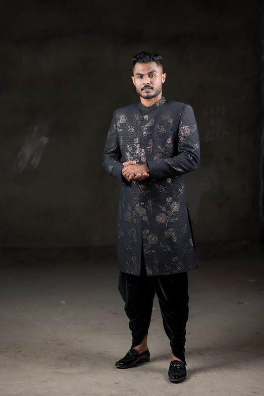 Black floral sherwani