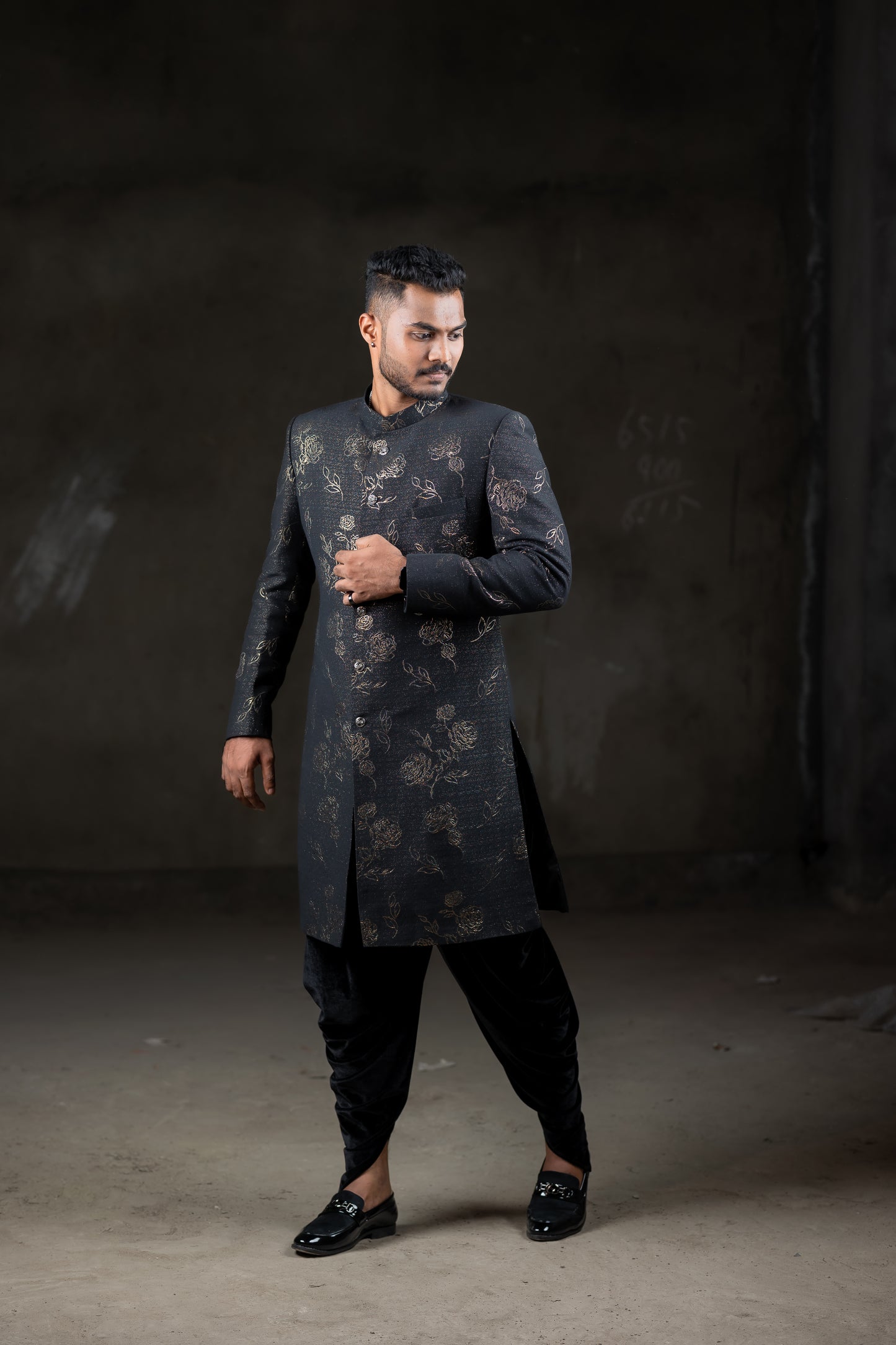 Black floral sherwani