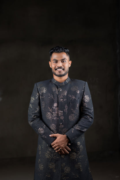 Black floral sherwani