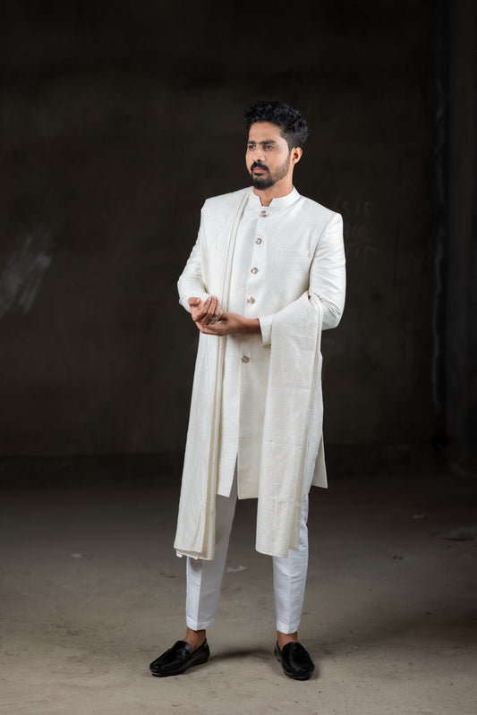 White sherwani with dupatta