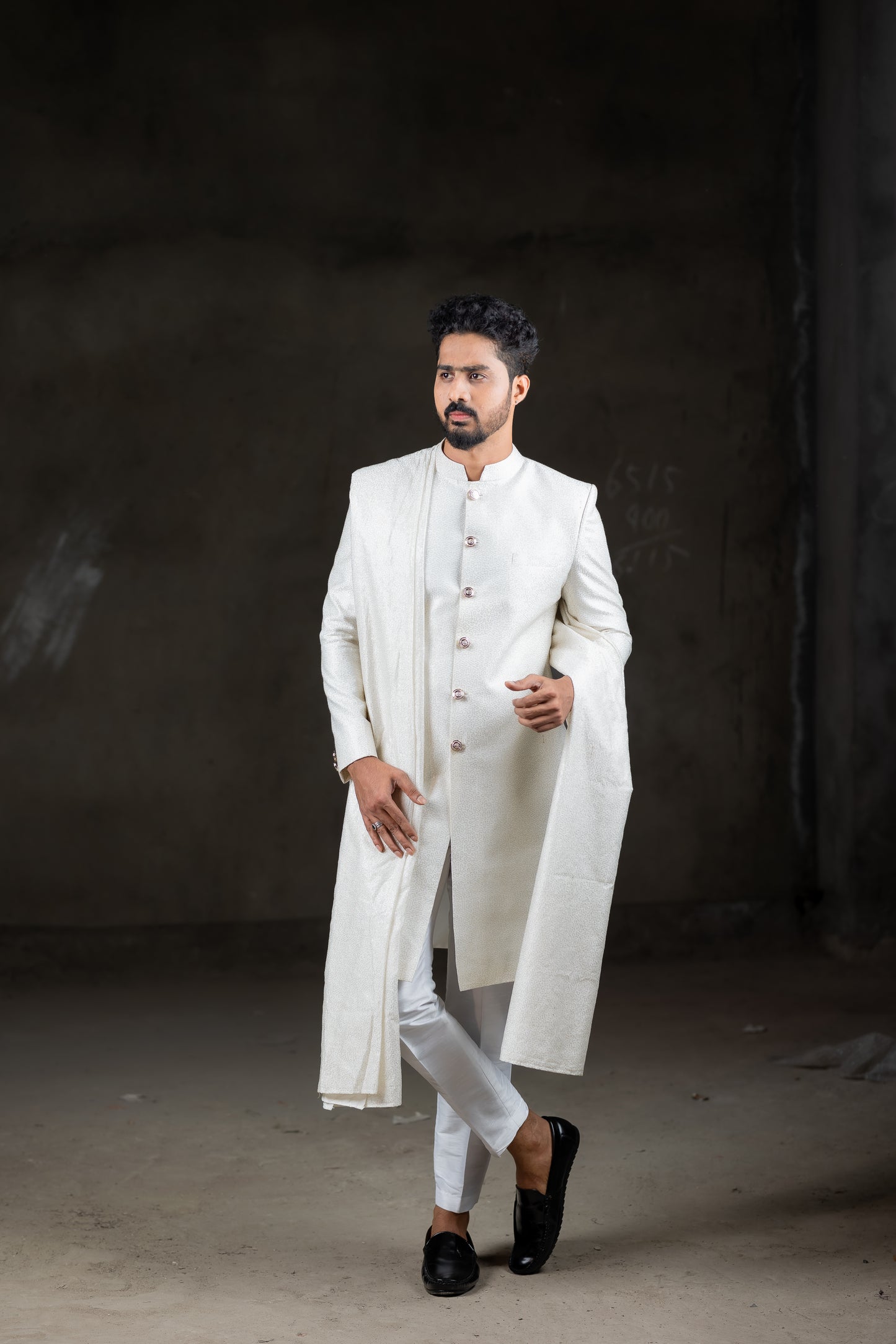 White sherwani with dupatta