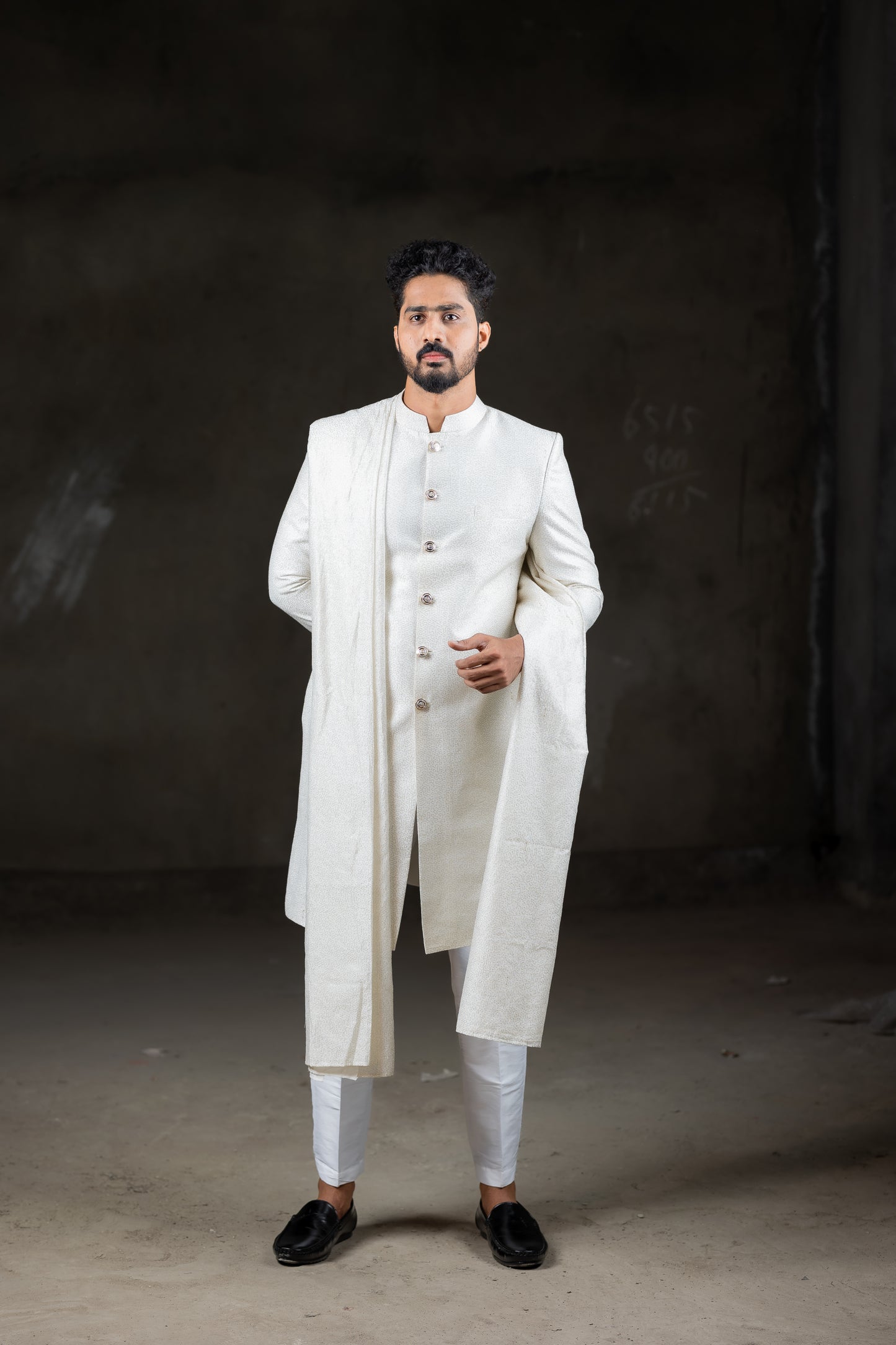 White sherwani with dupatta