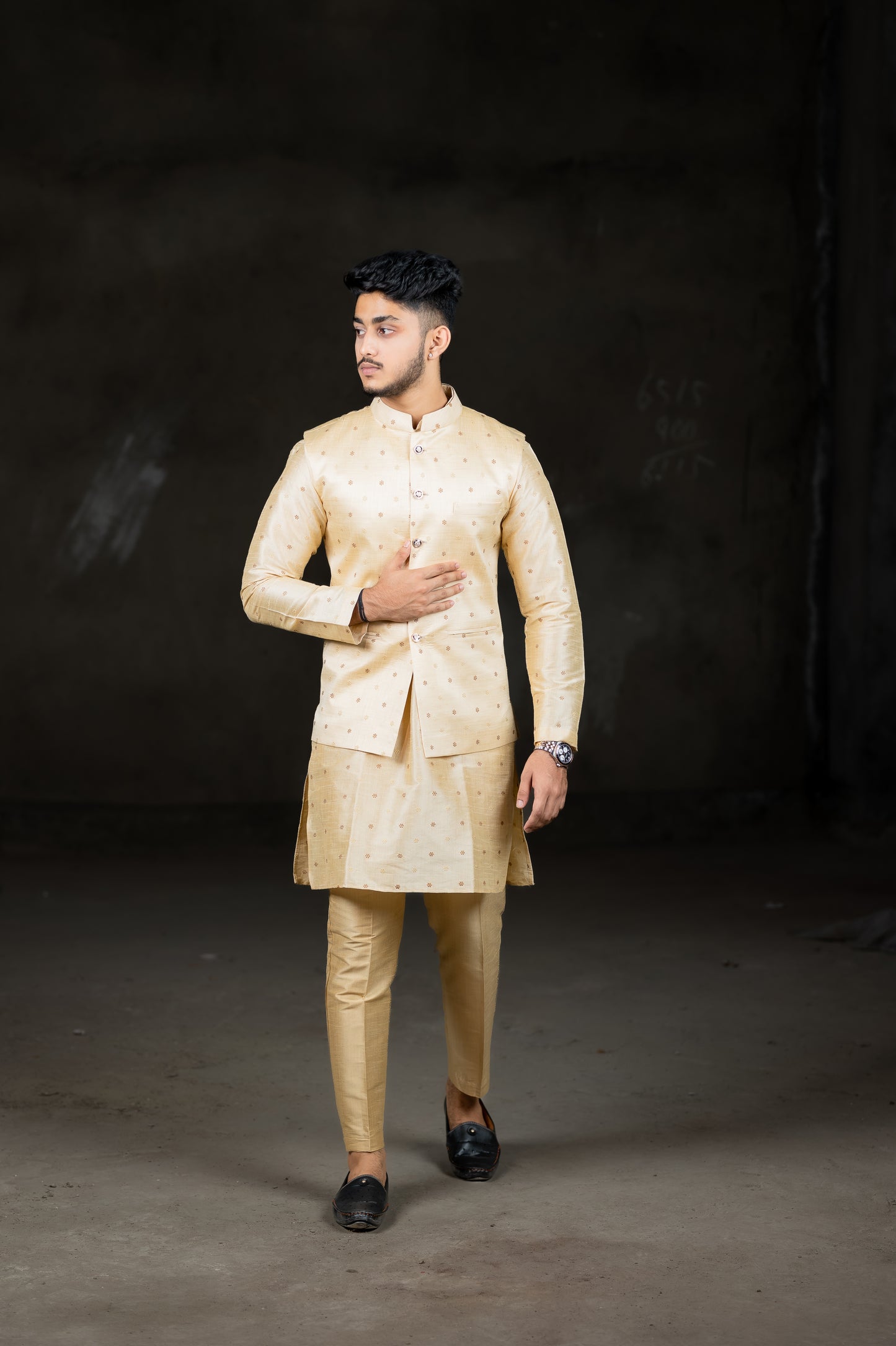 Gold kurtha set with jacket