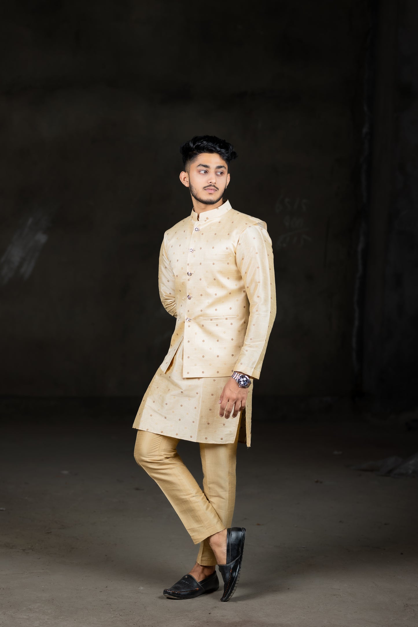 Gold kurtha set with jacket