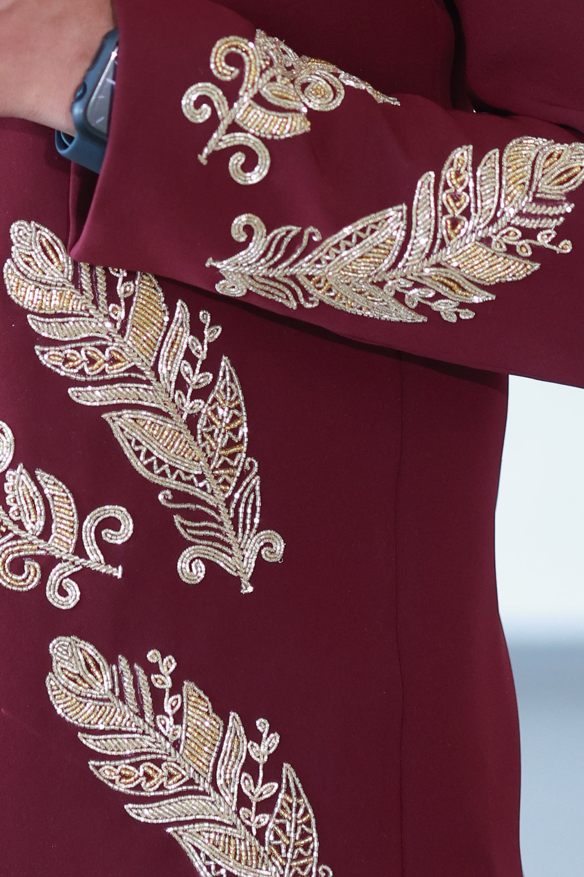 Royal Gold-Embroidered Maroon Bandhgala