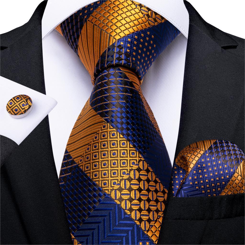 Men's Tie Luxury Black And Gold Striped Silk Woven