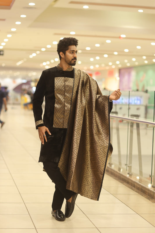 Black Velvet with broacde silk sherwani