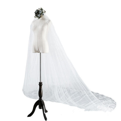 Long Veil Single Layer Sequin Lace Wedding Accessories Decorative Veil