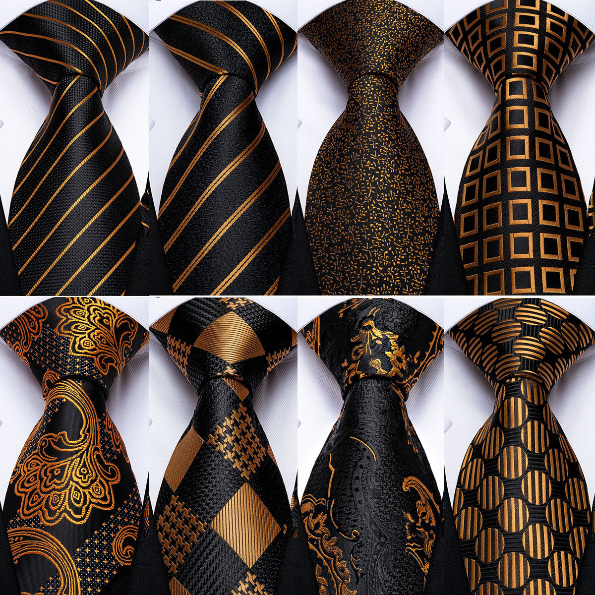 Men's Tie Luxury Black And Gold Striped Silk Woven