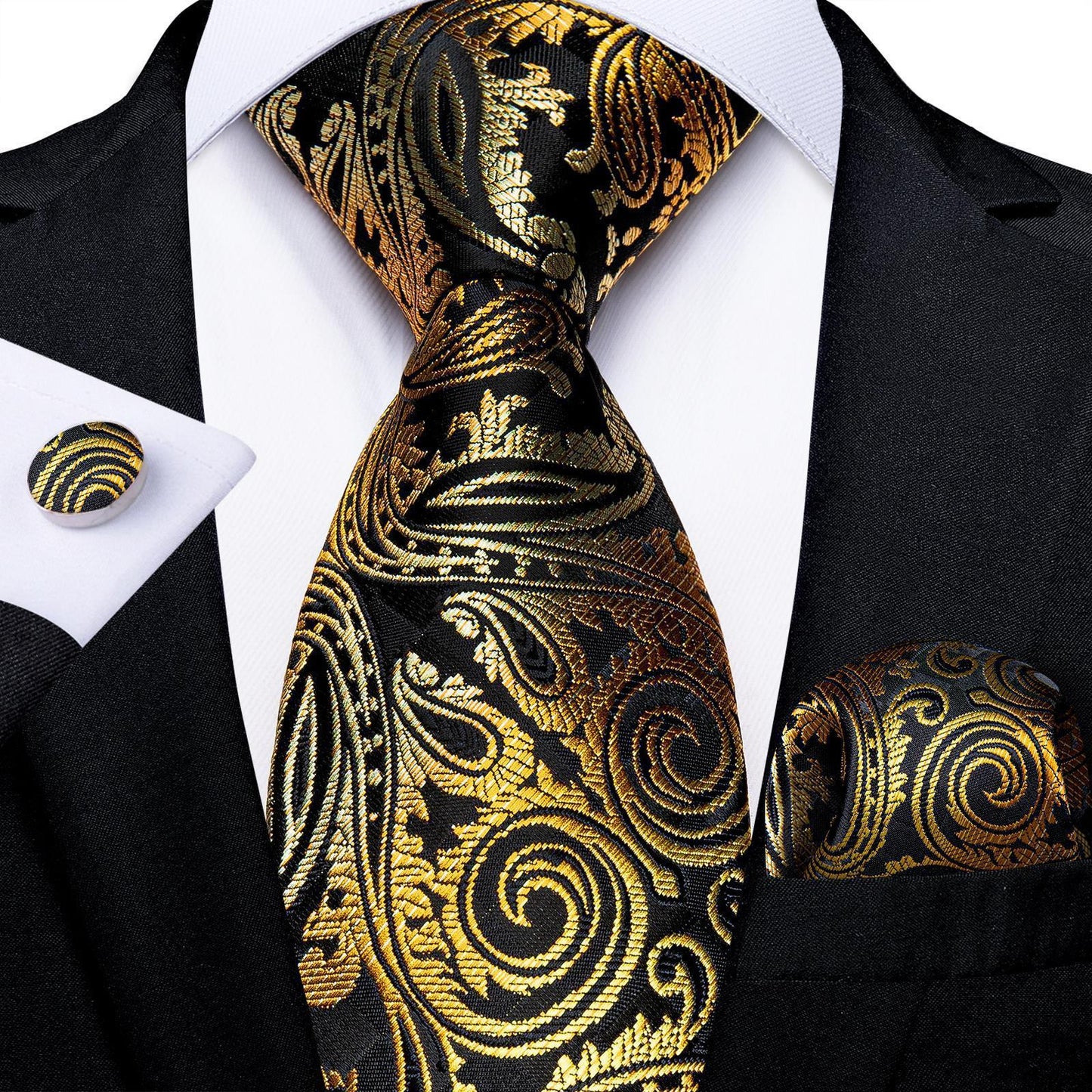 Men's Tie Luxury Black And Gold Striped Silk Woven