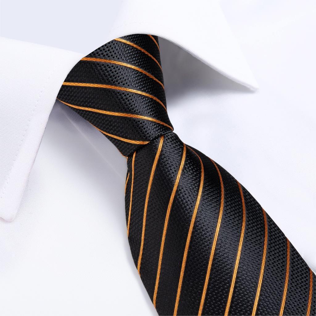 Men's Tie Luxury Black And Gold Striped Silk Woven