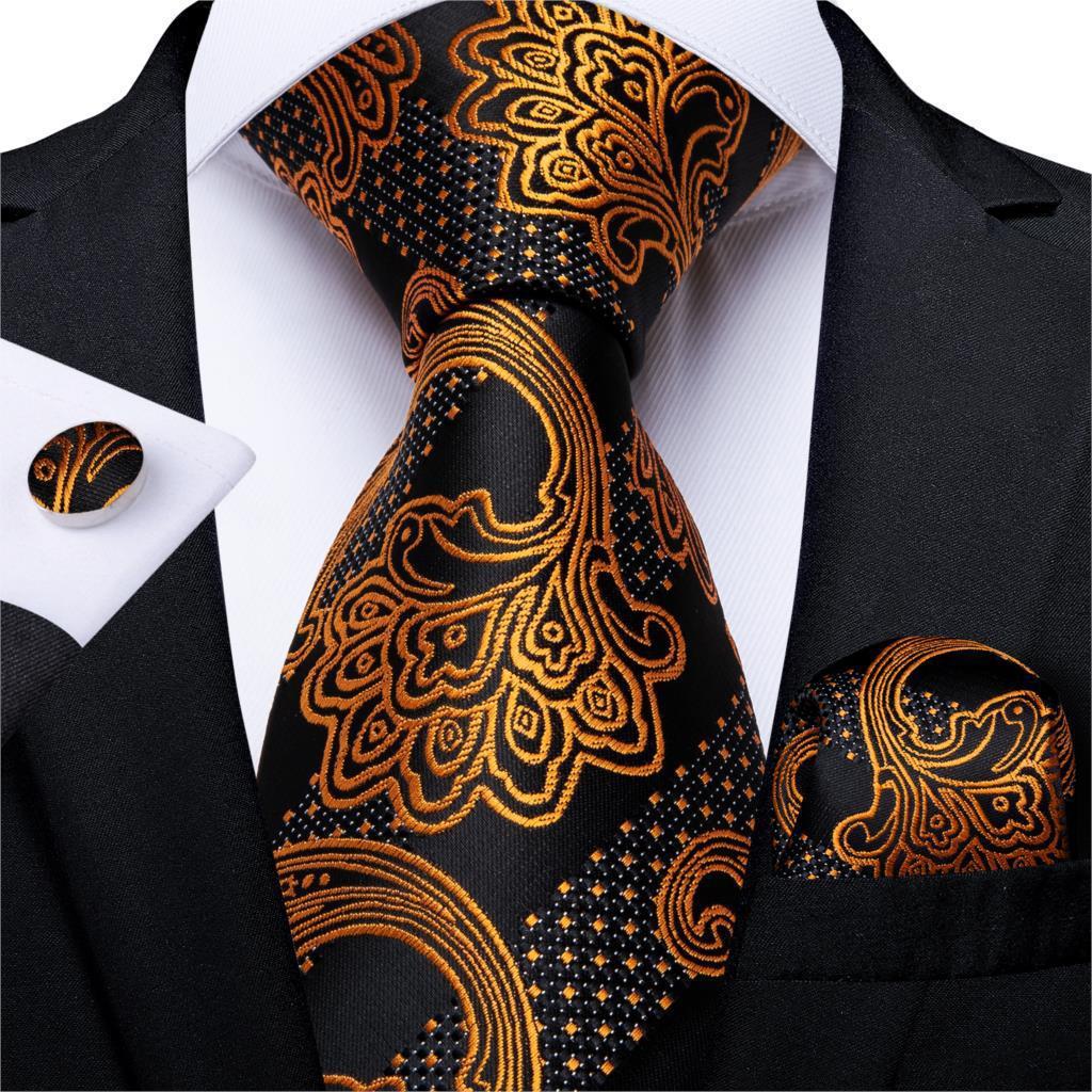 Men's Tie Luxury Black And Gold Striped Silk Woven