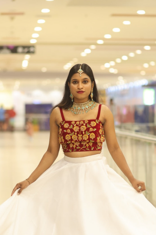 RED VELVET BLOUSE WITH EMBROIDERED WORK